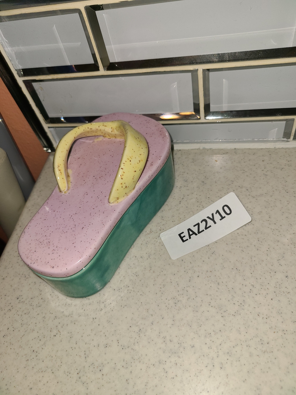 Vintage Pink, Yellow & Teal Flip-Flop Trinket Dish